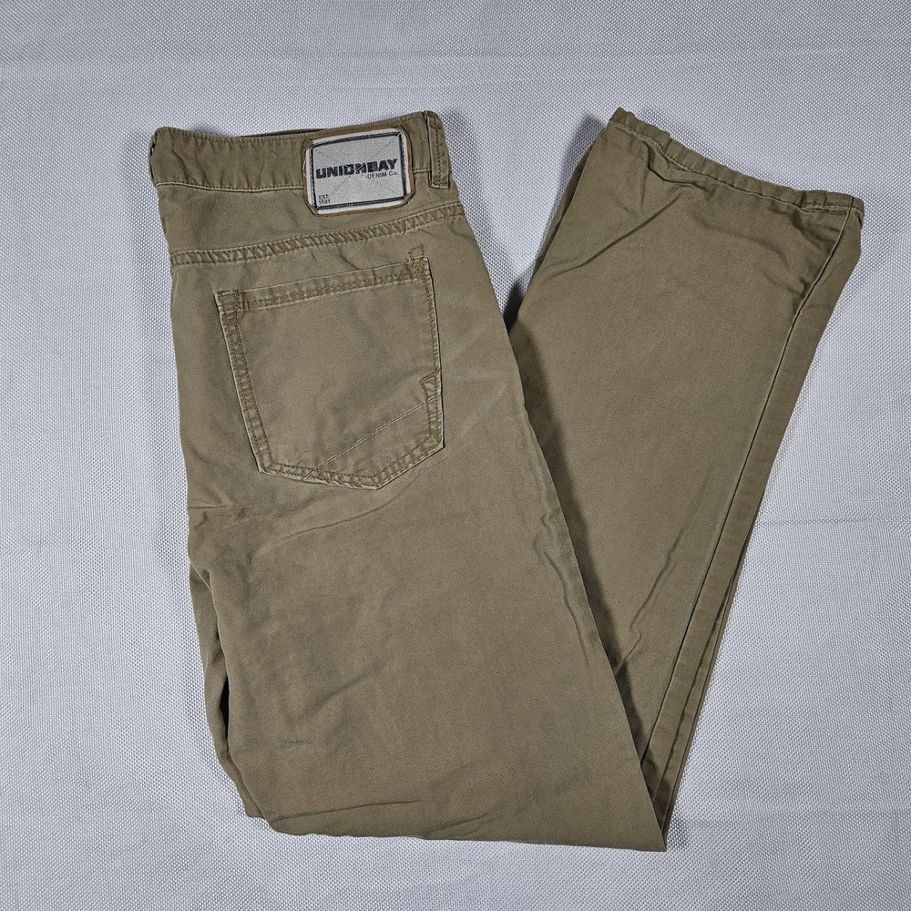 Unionbay Mens Khaki Tan Cotton Canvas Straight Leg Workwear Pants 34x32